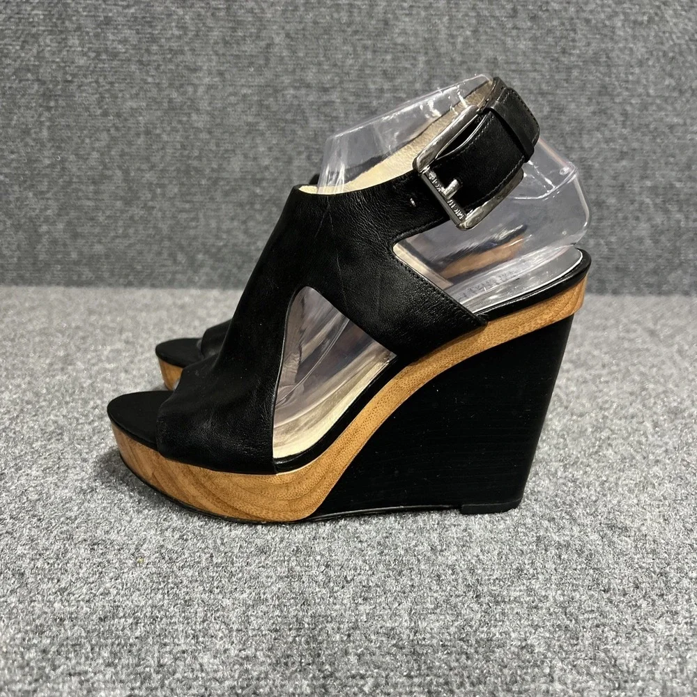 Michael Kors Josephine Black Leather Platform Wedge Sandals Women's Size 8